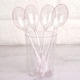 Balsa Circle 100 pcs Clear Blush Glittered Plastic Spoons - Disposable Wedding Party Event Catering Tableware