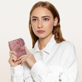 HKCLUF Wallet Women Small,Leather Bifold Womens Wallet,RFID Blocking Small Wallet for Women,Card Holder Wallet Ladies With Zip Coin Pocket(pink)