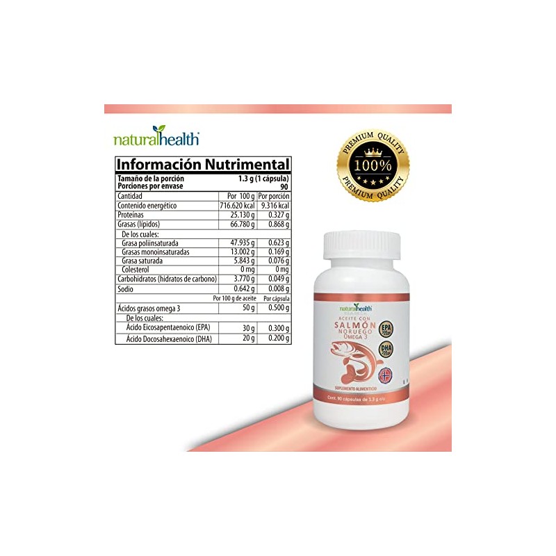 ACEITE DE SALMON NORUEGO OMEGA 3. 1 Frasco con 90
