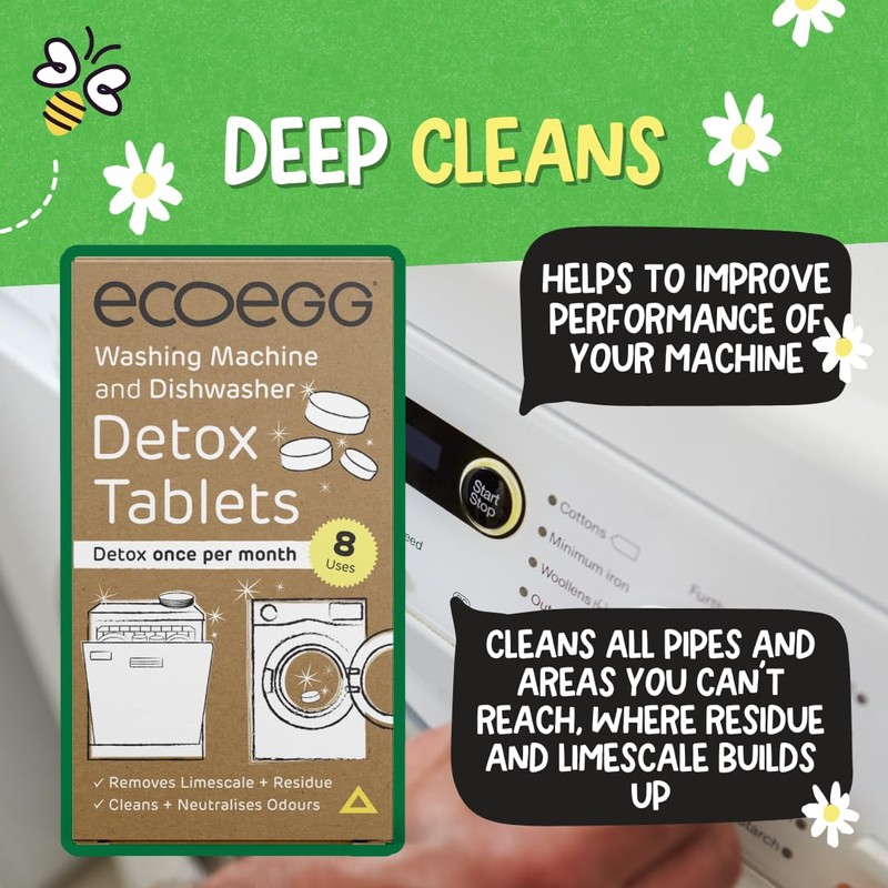 Ecoegg Detox Tablets for Washing Machine and Dishwasher, 8 Tablets,