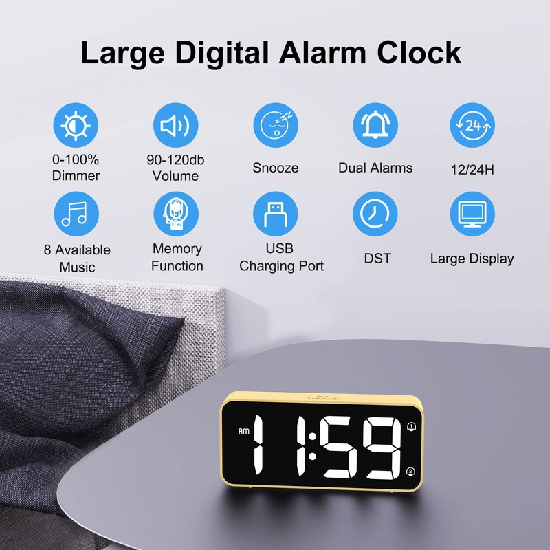 HOMVILLA Alarm Clock, Mains Powered Alarm Clock with Adapter -