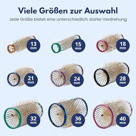 PONIK'S PROFESSIONAL - Metal Rollers, Wire Rollers with Bristles, Metal Hair Rollers, 12 Pieces, Hair Rollers 32 mm, Hair Roller Set, Hair Rollers Curls, Curler Set - Green