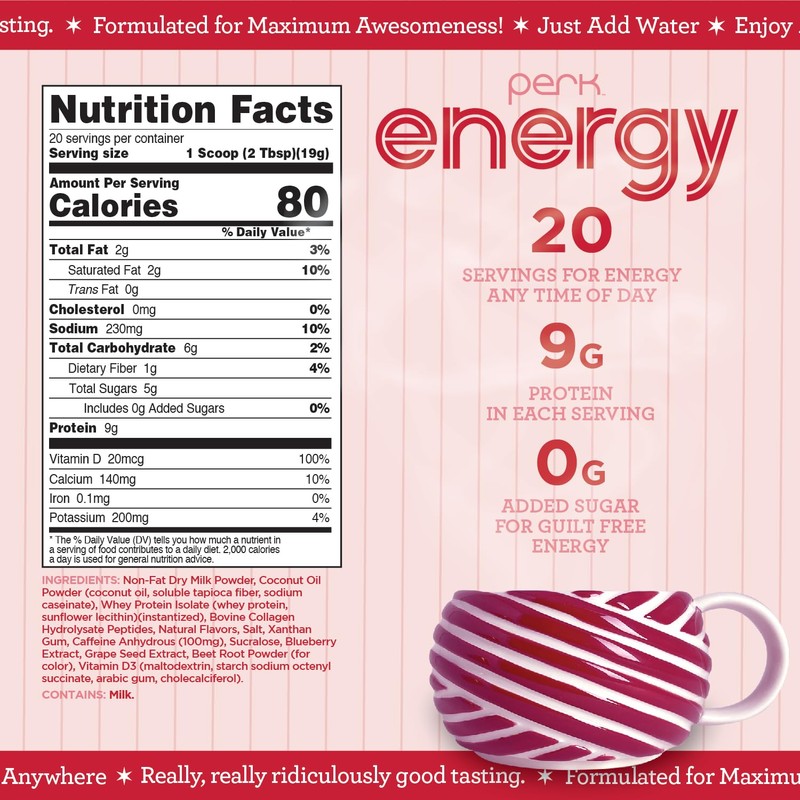 Perk Energy Original White Chocolate Peppermint Pretzel Drink Mix (20