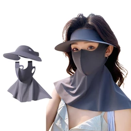 Karsaer G0194 Sun Visor UV Mask Set, Cooling UV Face Cover, UPF 50+, Sun Protection Mask, Neck Guard, Washable, Work / Outdoor / Sports, Sunburn Protection, Unisex, Summer, gray (dark gray)