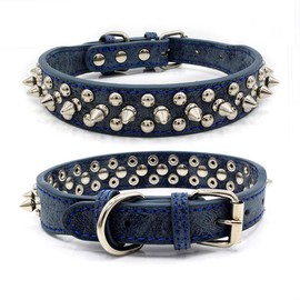 Yiwong Spiked Leather Dog Collar Lead, Anti Bite Rivet Dog Collar Medium and Large Dog Chains, French Bulldog Collar