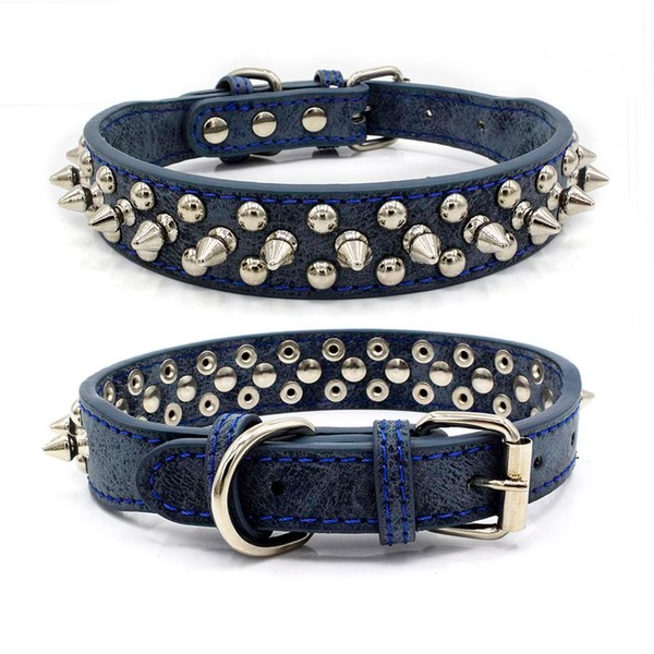 Yiwong Spiked Leather Dog Collar Lead, Anti Bite Rivet Dog