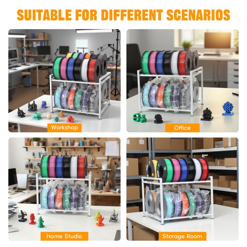 3D Printer Filament Storage Rack Desktop, 2-Tier Metal Rolling Spool