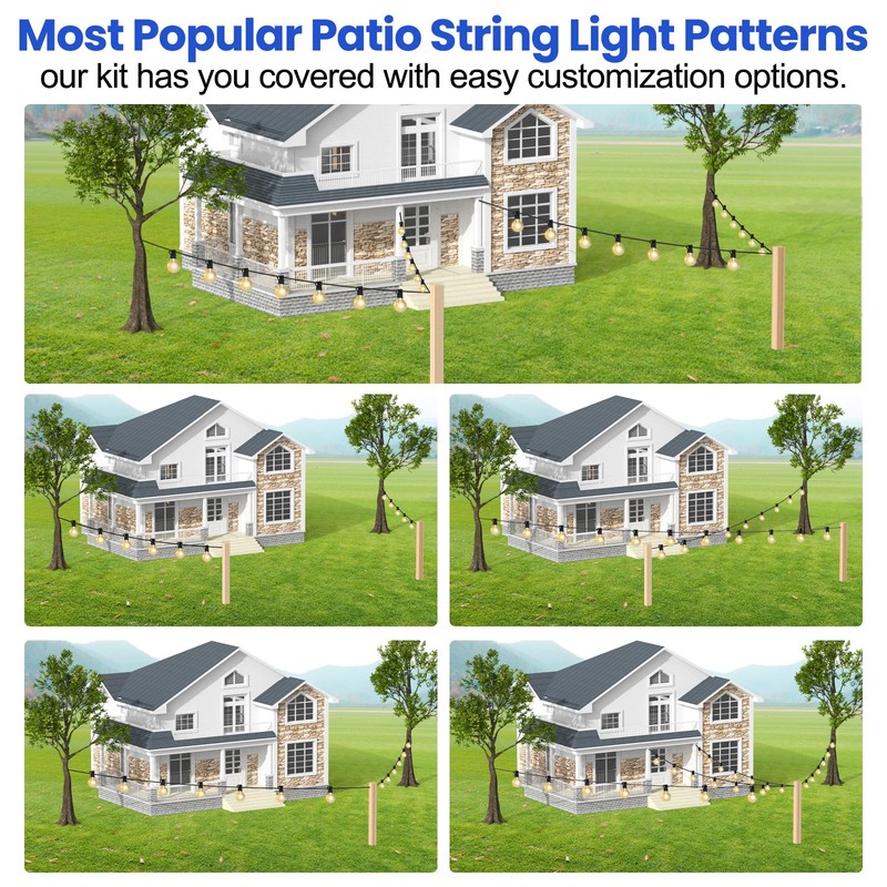 BLIKA String Light Hanging Kits, 170FT Coated Stainless Steel 304