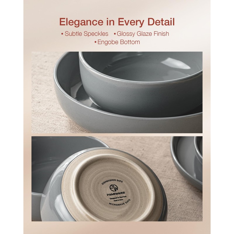 Famiware Milkyway Stoneware Dinnerware Sets with Pasta Bowls, Service for