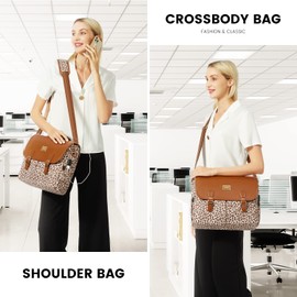 LOVEVOOK Laptop Bag for Women, Large Capacity Work Computer Bags Briefcase, Cute Shoulder Messenger Bag, Tote Purse Laptop Sleeve Case Fits 15.6-inch Laptop, Leopard Print-Brown Pro