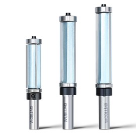 WOBLLMX Pack of 3 12 mm Shank, 3 Flutes Flush Cutter, Top and Bottom Ball Bearings, Carbide Blade, Handy, Durable and Sharp for Woodworking, DIY at Home