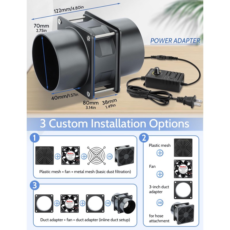 Wathai 80mm Small 12V DC Axial Exhaust Fan with AC