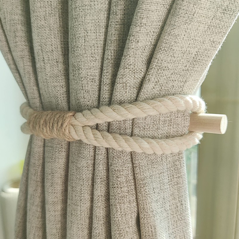 Curtain Holdbacks Boho Tiebacks for Drapes, Farmhouse Jute Rope Cotton