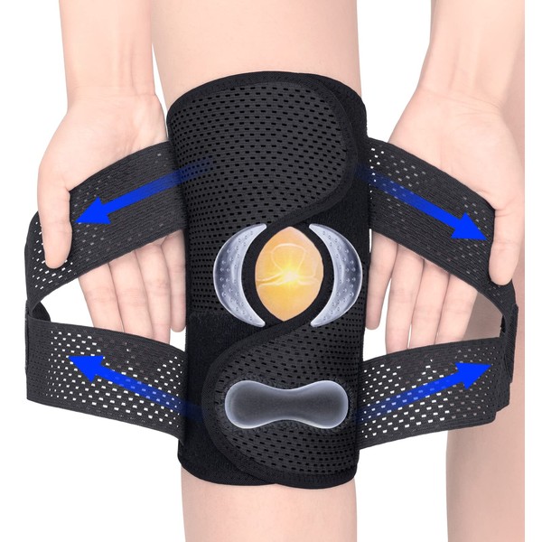 ZEAMO Latest Improved Knee Support Men Women with Patella and Meniscus Gel Pads, Patella Knee Support with Side Stabilisers for Meniscus Tear, Knee Support for Injury Recovery, Black, S
