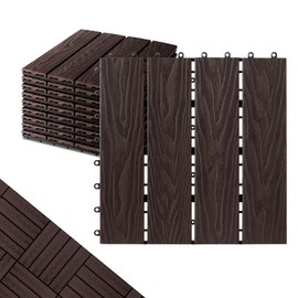 ShunHong Polymer Composite Interlocking Deck Tiles Outdoor,12x12 Composite Decking Boards for All Weather Use,WaterproofPoolside,Balcony,Patio(9Pcs,Coffee,9 sqft)