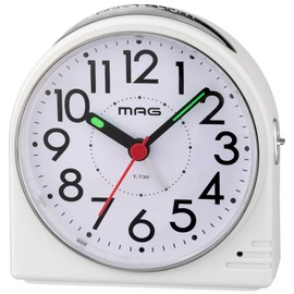 MAG AT-730 WH-Z Noah Precision Alarm Clock, Small, Small, Analog, Easy to Read, Silent, Continuous Second Hand, Electronic Sound, Alarm, Snooze Light, White, Firefly