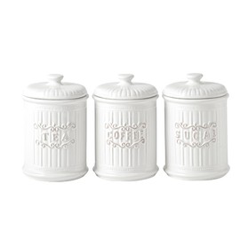 TAWCHES Doric Scroll Ceramic Canisters Sets For The Kitchen Canisters For Countertop Set of 3 Airtight Coffee Canisters For Ground Coffee Sugar Container Tea Storage Jars With Lids Farmhouse Decor