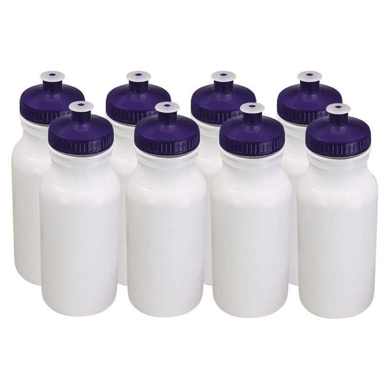 Pinnacle Mercantile Sports Squeeze Plastic Water Bottles Purple Push/Pull Cap