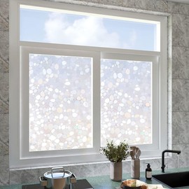 3D Pebble Window Privacy Film, Frosted Glass Window Film,Vinyl Decorative Window Decals, UV Blocking Window Coverings Static Clings Non Adhesive Window Film (23.6 x 157.4 inch)