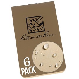Rite in the Rain Weatherproof On The Go Wallet Notebook, 2" x 3.375", Tan Cover, Blank Pages, 6 Pack (No. OTG971TL)