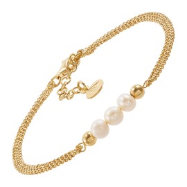 Silpada 'Pearl City’ Yellow Gold-Plated Sterling Silver Freshwater Pearl Chain Bracelet, 7” + 1”