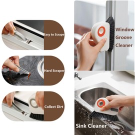 ESUOHYM Groove Cleaning Brush 2 in 1 Grout Cleaner Tool Grip Brush Hard Bristle Crevice Cleaning Brush for Sliding Door Track, Window Sill, Window Seal (Orange)