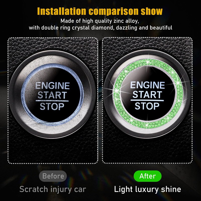 Kewucn Bling Crystal Double Rhinestone Car Engine Start Decoration Ring,