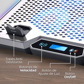 Acteck Base Enfriadora para Laptop 15.6  Froost Epic BE640  Aluminio  ABS  6X Ventiladores 70 mm  Control de Velocidad  2X Puertos USB  8 Niveles de  