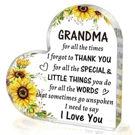 SUEHHYY Birthday Gifts for Grandma from Grandkids, to My Grandma Acrylic Heart Sign Presents, Mothers Day Christmas Valentines Day Gifts for Grandma Grandmother