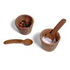Rustic Olive Wood Salt and Pepper Pinch Pots with Spoons,