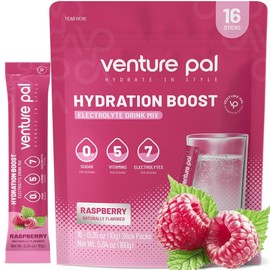 Venture Pal Sugar Free Electrolyte Powder Packets - Liquid Daily IV Drink Mix for Rapid Hydration & Party Recovery | 5 Vitamins & 7 Electrolytes| Keto Friendly | Non-GMO | Certified Vegan | 16 Sticks