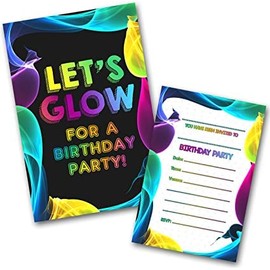 Glow Invitations (WRITE ON) Birthday Party Invites Double Sided (Pack of 20)
