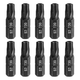 HARFINGTON 10pcs T30 Torx Screwdriver Bit 1/4" Hex Shank 25mm/1" Length S2 Steel Star 6 Point Head Hex Security Screw Driver Bits with Hole for Impact Electric Screw Driver Power Tools, Black