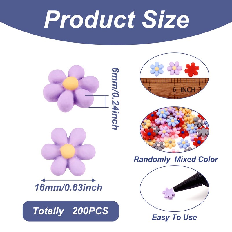 Beadthoven 200pcs 16mm Tiny Resin Flowers Cabochons Cameo Flatback Cute