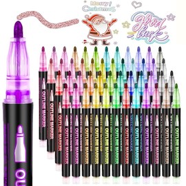 TSZCOO 48 Colores Marcadores Metálicos de Doble Línea,Plumones Mágico para Contornos,Marcadores Acrílicos,Álbumes de Fotos, Tarjetas de Felicitación,garabatos,Dibujar,Hacer Carteles