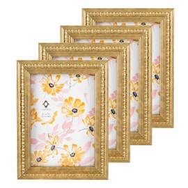 Concepts 5x7 Set Of 4 Gold Ornate Vintage Resin Picture Frames With HD Clear Glass, Extra Durable Photo Frames - Display Wallhung/Tabletop Vertically Or Horizontaly