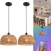Battery Operated Pendant Light with Remote,Battery Hanging Light Rattan Woven
