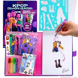 Kpop Demon Hunters™ - Juego de bocetos de moda, incluye libro para colorear, bolígrafos de gel, calcomanías Kpop Demon Hunters, plantillas y más, jugu