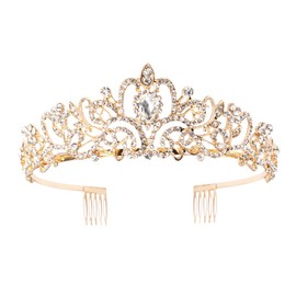 CURASA Gold Crystal Tiaras and Crowns with Comb for Women Girls Princess Crown for Birthday Wedding Prom Pageant Rhinestone Headband Crown for Christmas Costume