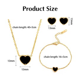 TTPSRY 3 Stück Schmucksets für Damen 18K Vergoldet Anhänger Halskette Ohrringe Armband Set mit Liebesherz Zirkonia Hypoallergene Modeschmuck Brautschmuck Geschenk für Hochzeitstag（Schwarz）