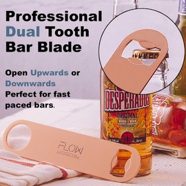 FLOW Barware Bar Blade, 18cm Copper Bottle Opener | Heavy Duty Crown Bottle Openers | Professional Dual Version Bar Blades Bottle Opener | 4X Copper