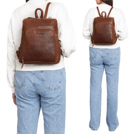STILORD 'Sally' Vintage Backpack Women's Leather Small 10.1 Inch Tablet Daypack Genuine Leather Small Women's Backpack City Daypack Mini Compact, Sila - Brown
