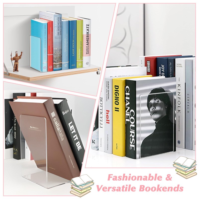 YRYUNRUI 8PCS Acrylic Bookends and 8PCS Heart Leather Bookmarks, Clear