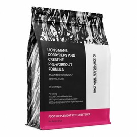 Creatine Monohydrate Powder with Lion's Mane & Cordyceps Mushroom Extracts, 5g Micronised Creatine Monohydrate Per Serving, Berry Flavour, 50 Servings
