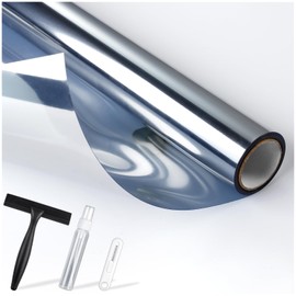 rabbitgoo One Way Window Privacy Film with Kit Window Tint for Home UV Heat Blocking Static Cling Sun Blocker Light Darkening Reflective Mirror Covering See Out Not in 17.5 in X 6.5 Feet Silver