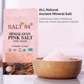 Salt 84 Himalayan Pink Salt, Fine Grain, Non-GMO – Kosher Rock Salt for Cooking – 6 lbs. (6 x 1 Pound Bags)
