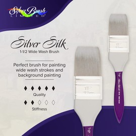 Silver Brush Limited 8814S-1-1/2 Silver Silk 88 Wide Wash Paintbrush for Acrylic, Watercolor, Gouache, Inks, & Dyes, Size 1-1/2 Inches, Short Handle