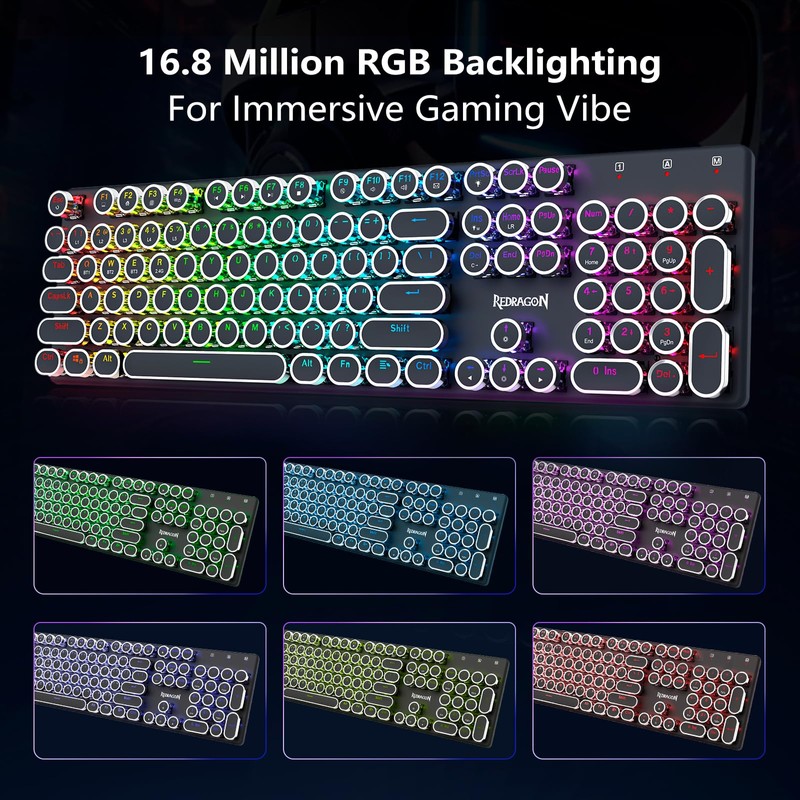 Redragon Wireless Mechanical Gaming Keyboard, Bluetooth/2.4Ghz/Wired Tri-Mode Connection, Metal Panel,
