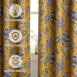 NICETOWN Curtains for Bedroom W52 x L63 Inch Blackout Curtains 2 Panels, Thermal Insulated Vintage Floral Print Window Drapes with Oak Brown Base & Brown Pattern for Farmhouse & Apartment