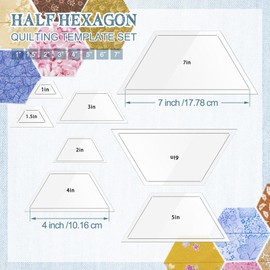 Kigley 8 Pcs Half Hexagon Quilting Rulers Acrylic Quilting Templates for Quilting 1-7 Inch Quilt Template Ruler with 1/4 Inch Seam Allowance Quilt Supplies for Cutting Pattern DIY Sewing Craft(Clear)